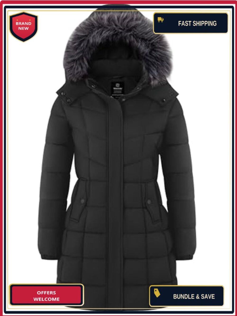 Women's Long Quilted Puffer Jacket Hooded Windproof Waterproof Winter Coat
